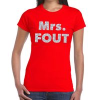 Mrs. Fout zilver glitter tekst t-shirt rood dames