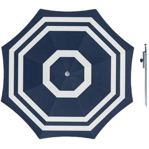 Parasol - Blauw/wit - D160 cm - incl. draagtas - parasolharing - 49 cm