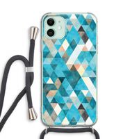 Gekleurde driehoekjes blauw: iPhone 11 Transparant Hoesje met koord