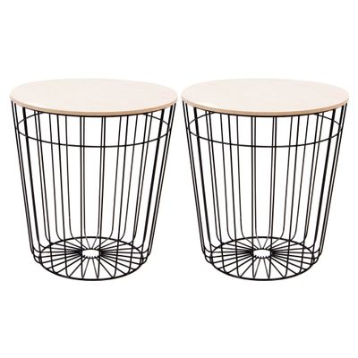 Set van 2x stuks plantenstandaards rond ijzer/hout zwart 39 x 40.5 cm