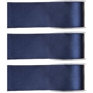 3x Hobby/decoratie navyblauwe satijnen sierlinten 2,5 cm/25 mm x 25 meter