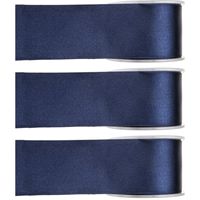 3x Hobby/decoratie navyblauwe satijnen sierlinten 2,5 cm/25 mm x 25 meter - thumbnail