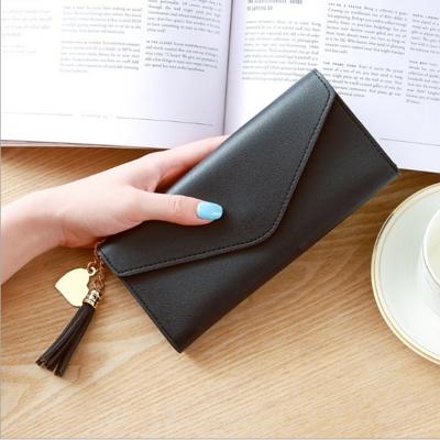 Lange portefeuille vrouwen portemonnees kwast mode Coin Purse kaarthouder portefeuilles vrouwelijke koppeling PU lederen portemonnee (zwart)