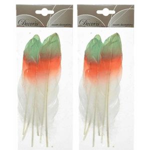 12x Hobby/knutsel veren 18 cm wit/oranje/groen