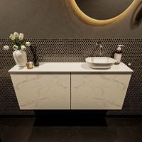 Mondiaz Fowy toiletmeubel 120cm Carrara met blad en waskom talc rechts zonder kraangat