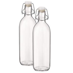 2x Beugelflessen/weckflessen transparant 1 liter 28 cm