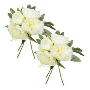 Atmosphera boeket van pioenrozen kunstbloemen - 8 stuks - ivoor wit - H30 cm - witte bloemen