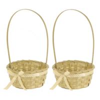 2x stuks rieten mandjes geel rond met hengsel 39 cm