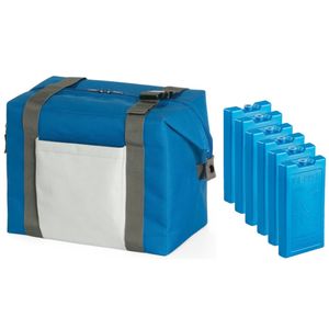 Strand/picknick isolatie koeltas blauw 15 liter/38 x 33 x 18 cm met 6x stuks koelelementen