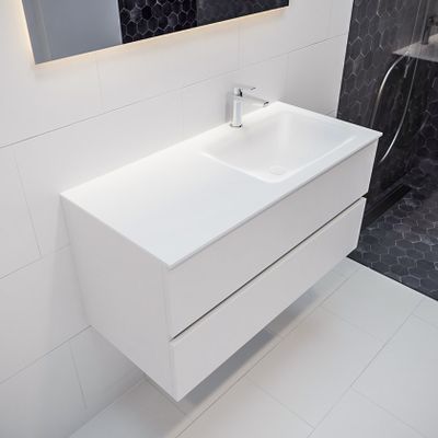 Mondiaz Vica Cloud badmeubel wit mat 100 cm 2 lades solid surface enkele spoelbak rechts 1 kraangat