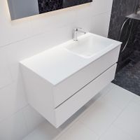 Mondiaz Vica Cloud badmeubel wit mat 100 cm 2 lades solid surface enkele spoelbak rechts 1 kraangat