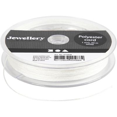 Creativ Company Polyester koord, dikte 1 mm, wit, 50 m/ 1 rol