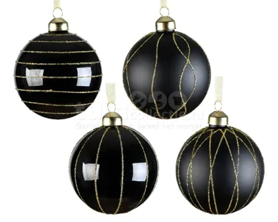 Kerstbal Glas Glitter Ø8cm Zwart Assorti 1st