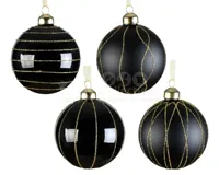 Kerstbal Glas Glitter Ø8cm Zwart Assorti 1st