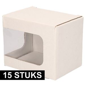 15x Wit mokkendoosje/ mokken verpakking met venstertje en klep deksel   -