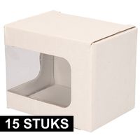 15x Wit mokkendoosje/ mokken verpakking met venstertje en klep deksel   - - thumbnail
