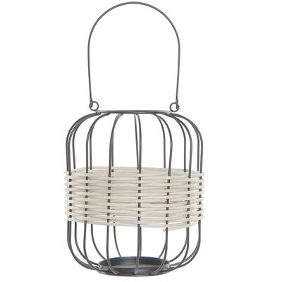 Metalen rotan kaarsenhouder / lantaarn wit 23 cm