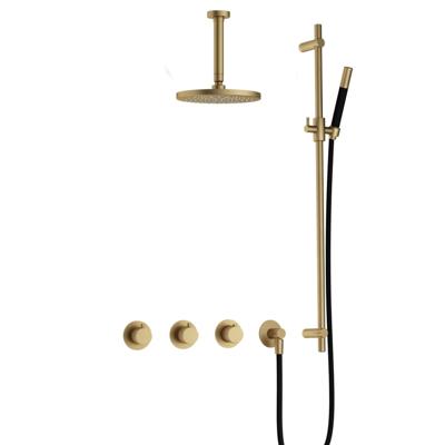 Hotbath Cobber - CB7067 - Inbouw Regendoucheset - Geborsteld Messing - 2 Stopkranen - Thermostatisch - Plafondbuis 15 cm - Hoofddouche 200 mm - Staafhanddouche - Glijstang 900 mm - Waterbesparend