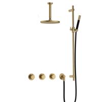Hotbath Cobber - CB7067 - Inbouw Regendoucheset - Geborsteld Messing - 2 Stopkranen - Thermostatisch - Plafondbuis 15 cm - Hoofddouche 200 mm - Staafhanddouche - Glijstang 900 mm - Waterbesparend