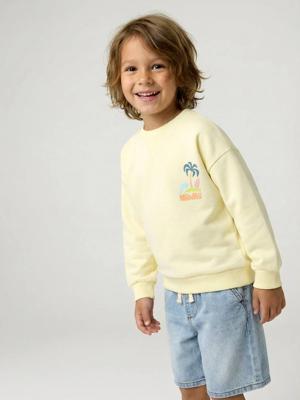 Sweater met ronde hals en lange mouwen lichtgeel