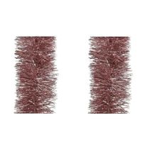 3x stuks oud roze kerstslingers kerstboom 10 cm breed x 270 cm versiering