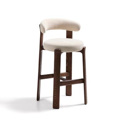Kave Home Barkruk 'Granite' Chenille en essenhout, kleur Beige/Bruin (zithoogte 75cm)