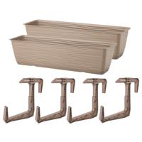 Balkon plantenbak Balustrade - 2x - incl ophangbeugels - kunststof - beige - L60 x B17 x H14 cm