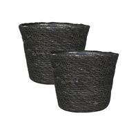 Set van 2x stuks plantenpot/bloempot van jute/zeegras diameter 13 cm en hoogte 10 cm grijs