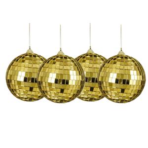 Grote discobal kerstballen - 4x stuks - goud - 10 cm - foam - spiegelbollen