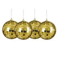 Grote discobal kerstballen - 4x stuks - goud - 10 cm - foam - spiegelbollen