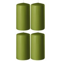 4x Olijf groene cilinderkaarsen/stompkaarsen 6 x 10 cm 36 branduren