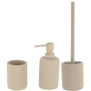 Tendance Badkamer accessoires set 3-delig - Polyresin - taupe - geribbeld