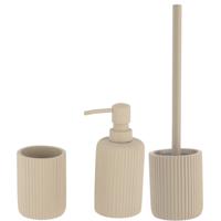 Tendance Badkamer accessoires set 3-delig - Polyresin - taupe - geribbeld - thumbnail