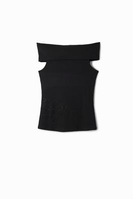 Vlindervormig gebreid T-shirt - BLACK - XS