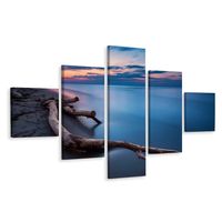 Schilderij - Zonsondergang boven Zee, 5 luik, Premium Print