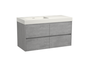 Storke Seda zwevend badmeubel 120 x 52 cm beton grijs met Mata High asymmetrisch linkse wastafel in matte Solid Surface