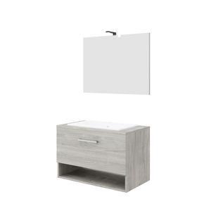 Badkamermeubelset Van Marcke Limone Compleet Set 80cm Grijs Eiken Met Spiegel