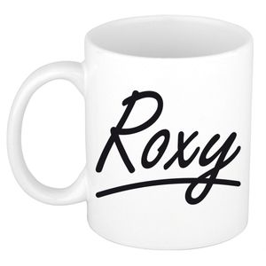 Naam cadeau mok / beker Roxy met sierlijke letters 300 ml   -