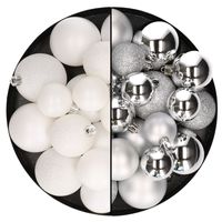 Kerstballen 60x stuks - mix wit/zilver - 4-5-6 cm - kunststof