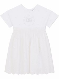 Dolce & Gabbana Kids robe en popeline à broderies - Blanc