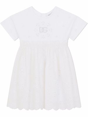 Dolce & Gabbana Kids robe en popeline à broderies - Blanc