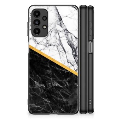 Samsung Galaxy A13 4G Marmeren Print Telefoonhoesje Marmer Wit Zwart - Origineel Cadeau Man