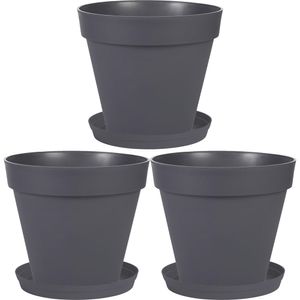 Set van 3x stuks bloempotten Toscane kunststof antraciet grijs D20 x H17 cm inclusief onderschalen D