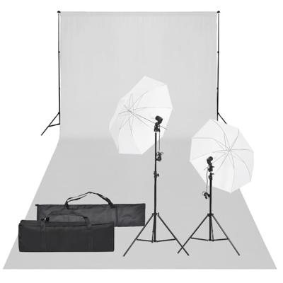 Fotostudioset met verlichtingsset en achtergrond