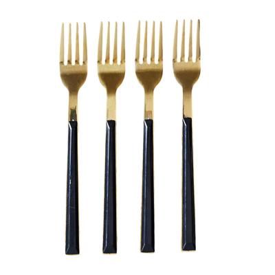 Gebaksvorkjes - 4x stuks - zwart/goud - RVS - 15 cm - vorken - dessert vorkjes