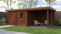 Lugarde Select Modern tuinhuis met overkapping Almere 388x388cm + 300cm - Bruine olie- Plat dak- - Lugarde Select