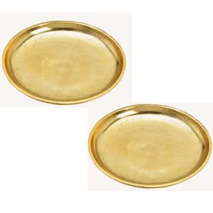 2x stuks ronde kaarsenborden/kaarsenplateaus goud van metaal 20 x 2 cm