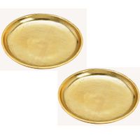 2x stuks ronde kaarsenborden/kaarsenplateaus goud van metaal 20 x 2 cm