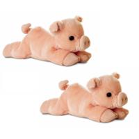 Aurora Pluche Varkens/biggen - 2x stuks - knuffeldier - roze - 20 cm - boerderij knuffel