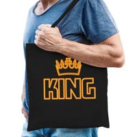 Koningsdag tas/shopper - king - zwart - 42 x 38 cm - katoen